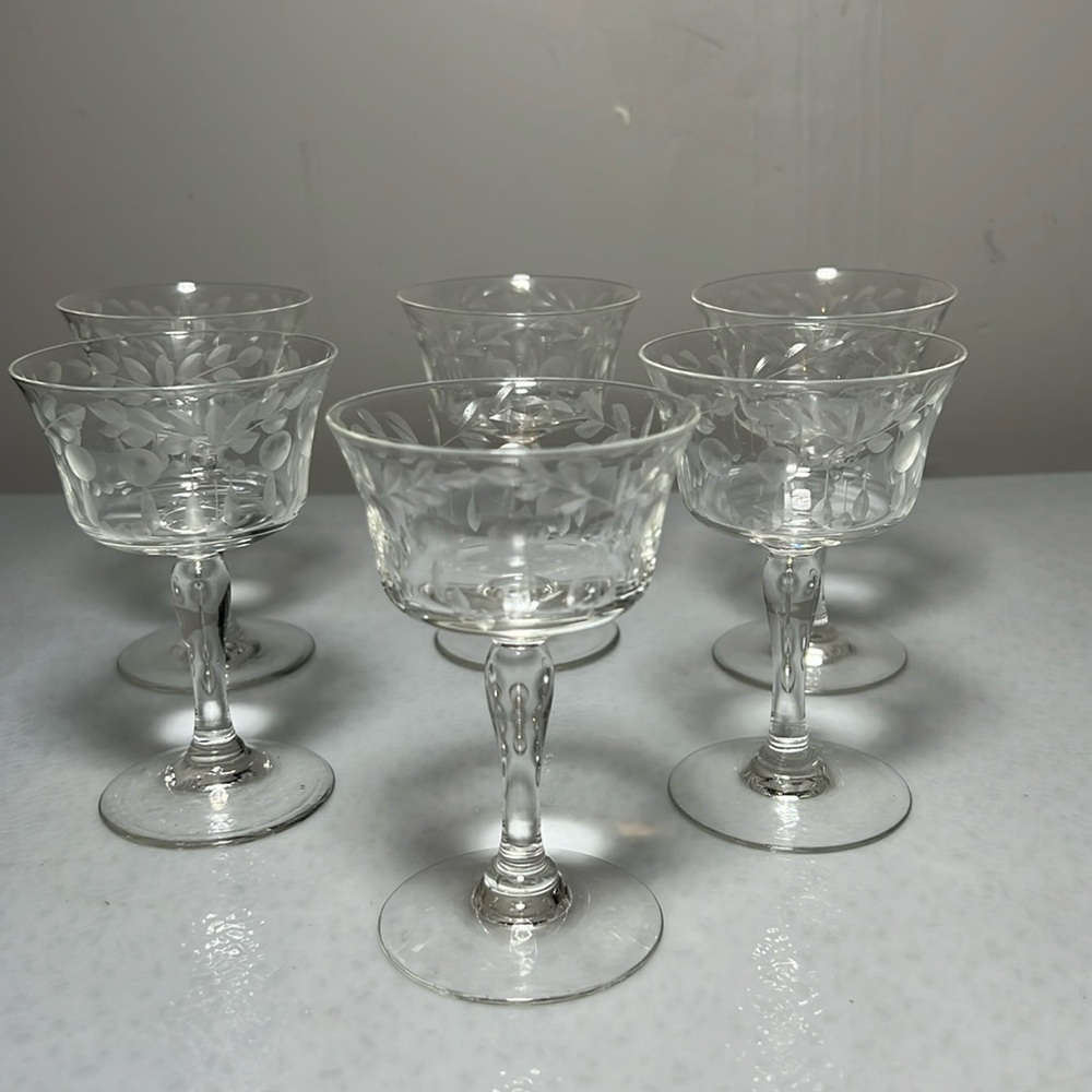 Vintage Fostoria Cordial Stemware / Dessert Dishes Etched Set 6